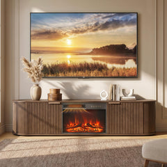 CHITA 70" Fluted TV Stands TV Console with Drawers for TVs Up to 80",Walnut