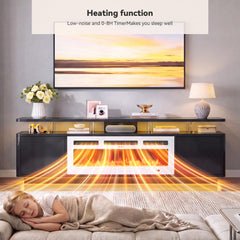 OneBlis 70" Fireplace TV Stand with Double LED Lights for TVs UP to 80", Electric Fireplace Entertainment Center with Storage Cabinets, TV Console for Living Room, Office, Black1