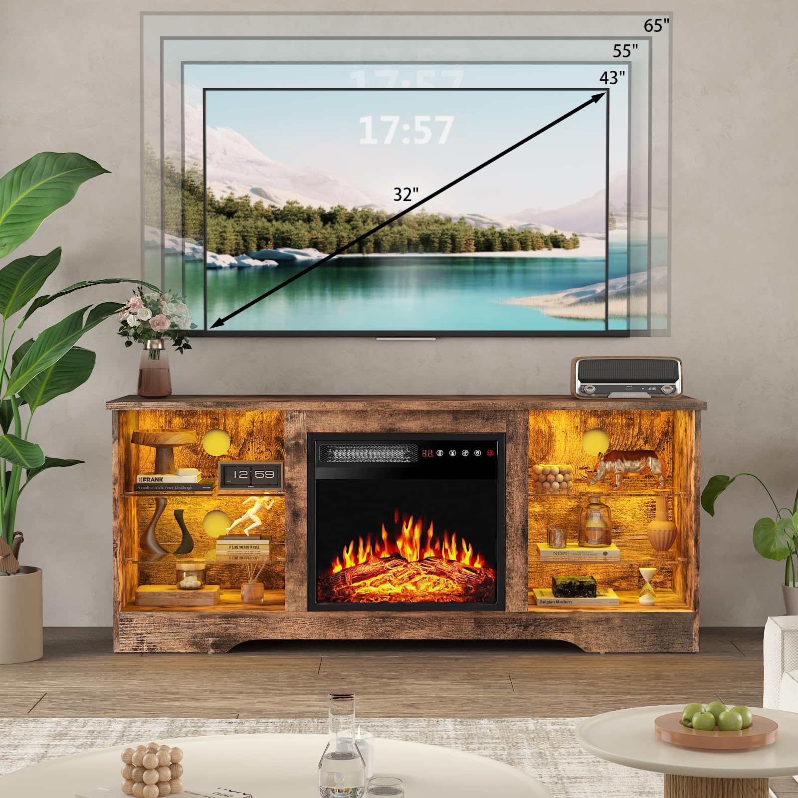 PRETZI Fireplace TV Stand with 36" Fireplace Up to 80" TVs for Living Room