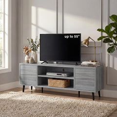 YESHOMY Mid-Century Modern TV Stand, 58 Inch, Light Grey
