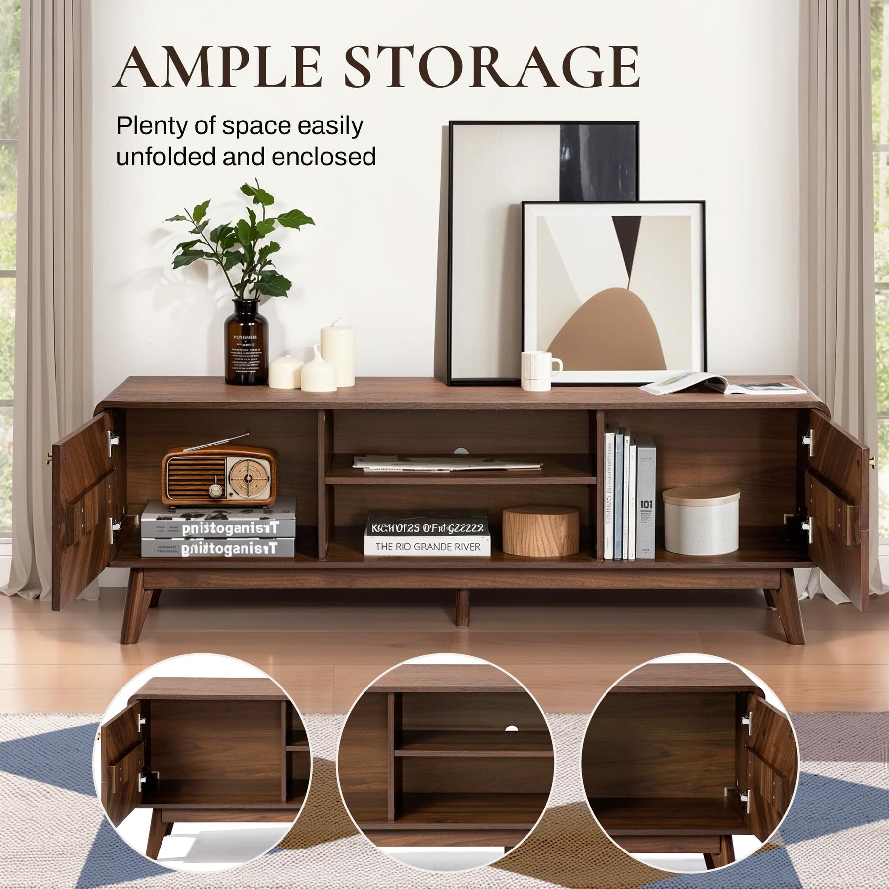 LuxenHome 63" Mid Century Modern TV Stand for Living Room for TVs up to 65"