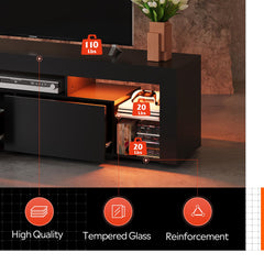 WLIVE 63 Inch TV Stand for 55/65/70 Inch TVs, Modern Entertainment Center with 20 LED Lights & 2 Large Storage Drawers, Media Console Table, Gaming Television Stands for Living Room, Bedroom, Black