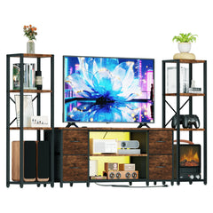 LED TV Stand Entertainment Center Bookshelf Combo with Charging Station