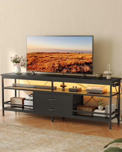 Lazzanto 63in TV Stand for 55-75in TVs, LED Lights, Charging Station, Black
