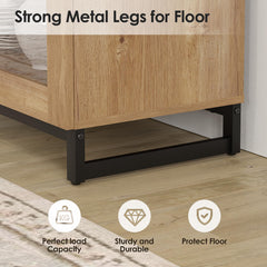 WAMPAT Modern TV Stand with Glass Doors for 80-120 inch TVs, 4 in 1 Entertainment Center Console with 4 Drawers and Metal Base for Living Room, Bedroom, Brown