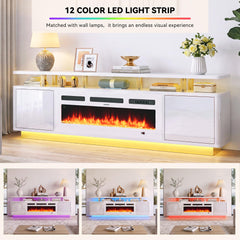 OneBlis 70" Fireplace TV Stand with Double LED Lights for TVs UP to 80", Electric Fireplace Entertainment Center with Storage Cabinets, TV Console for Living Room, Office, Black1