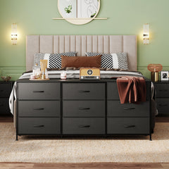 WLIVE Dresser TV Stand for 75 Inch TV, 9 Drawer Dresser for Bedroom, Black
