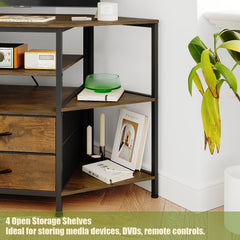 Welfuturer Corner TV Stand for 55 Inch TV with Drawers, Brown