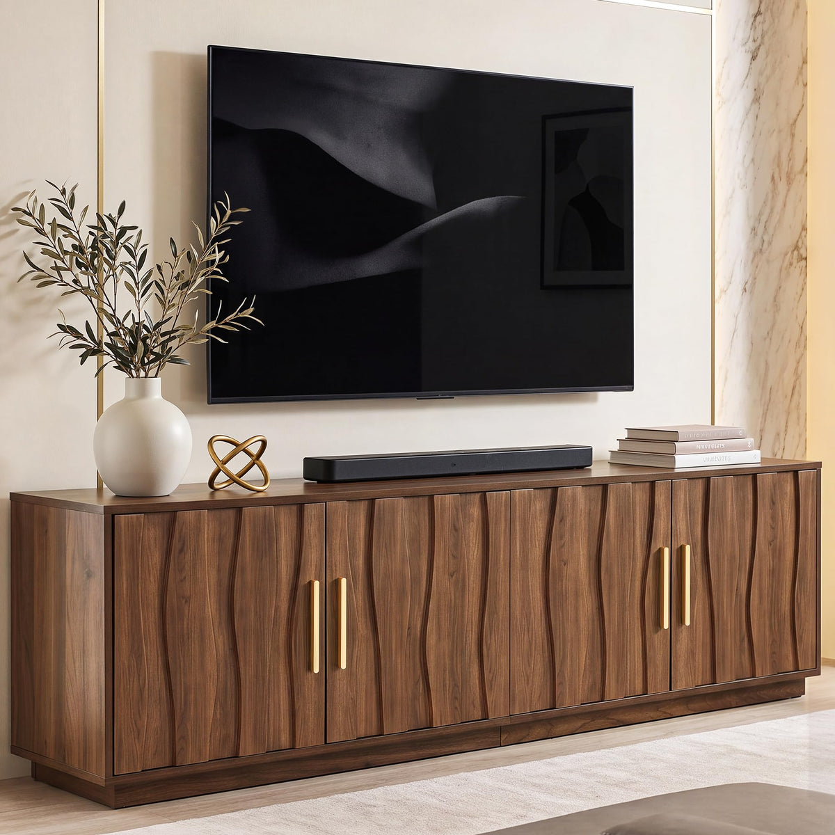 YITAHOME 70" Mid Century Modern TV Stand for 80 Inch TV, Storage, Walnut
