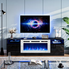 oneinmil Fireplace TV Stand with 36" Electric Fireplace, LED Light Entertainment Center, Modern Wood Texture Entertainment Stand with Highlight Storage Cabinet for TVs Up to 80", 70 inches, Black