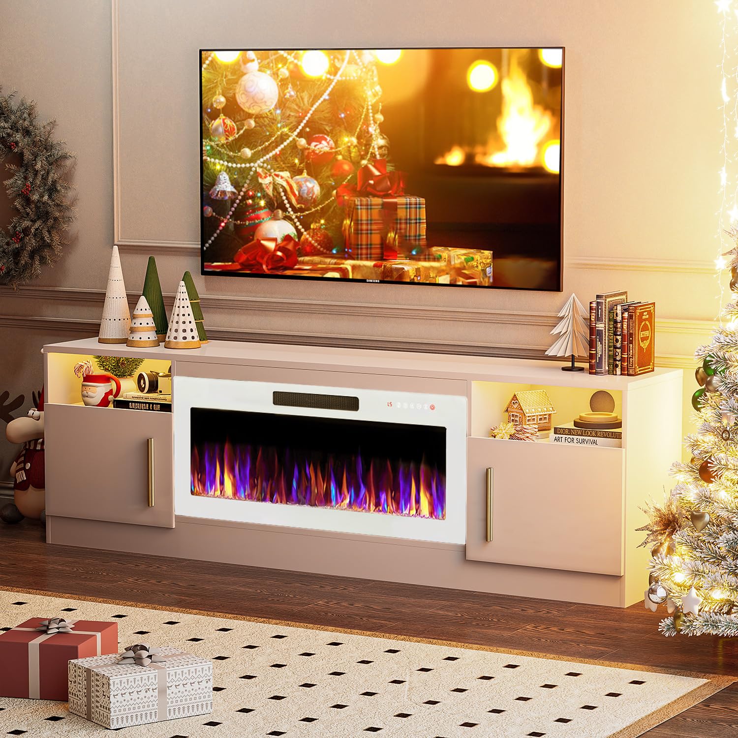 VITESSE 70”Fireplace TV Stand,Modern Entertainment Center Heating Fireplace
