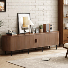 ONBRILL 70.8" TV Stand with Power Outlet for TVs up to 75 Inch, Entertainment Center with Storage and Adjustable Shelves, Modern Media Console with Sliding Doors for Living Room, Walnut