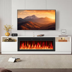 oneinmil Fireplace TV Stand with 36" Electric Fireplace, LED Light Entertainment Center, Modern Wood Texture Entertainment Stand with Highlight Storage Cabinet for TVs Up to 80", 70 inches, Black