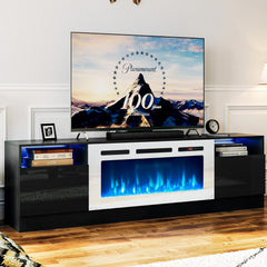 oneinmil Fireplace TV Stand with 36" Electric Fireplace, LED Light Entertainment Center, Modern Wood Texture Entertainment Stand with Highlight Storage Cabinet for TVs Up to 80", 70 inches, Black