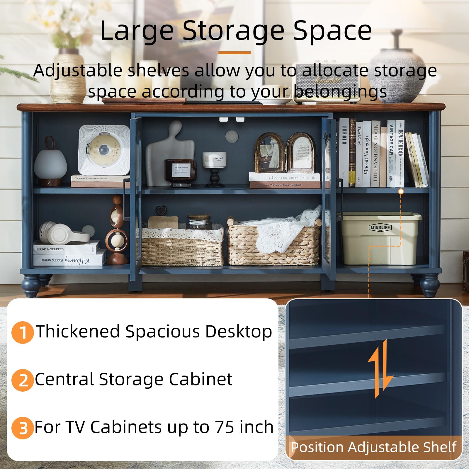 RWYHG Farmhouse TV Stand for 60 in TV, Entertainment Center for Living Room