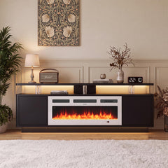 OneBlis 70" Fireplace TV Stand with Double LED Lights for TVs UP to 80", Electric Fireplace Entertainment Center with Storage Cabinets, TV Console for Living Room, Office, Black1