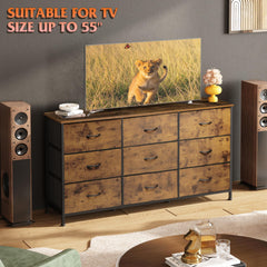 WLIVE Dresser TV Stand for 75 Inch TV, 9 Drawer Dresser for Bedroom, Black