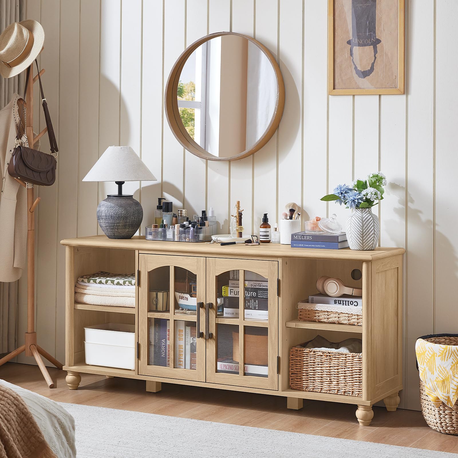 RWYHG Farmhouse TV Stand for 60 in TV, Entertainment Center for Living Room