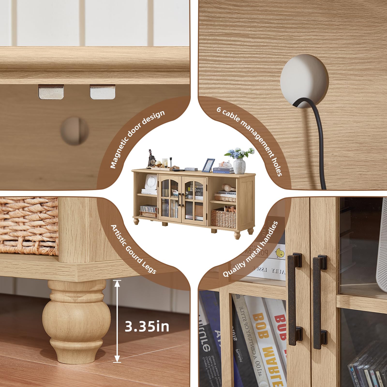 RWYHG Farmhouse TV Stand for 60 in TV, Entertainment Center for Living Room
