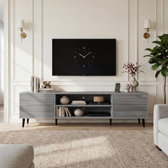 YESHOMY Mid-Century Modern TV Stand, 58 Inch, Light Grey