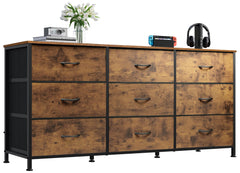 WLIVE Dresser TV Stand for 75 Inch TV, 9 Drawer Dresser for Bedroom, Black