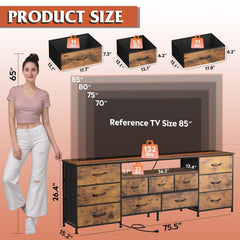 WLIVE LED Dresser TV Stand for 65 Inch TV, 8 Drawers, Rustic Brown