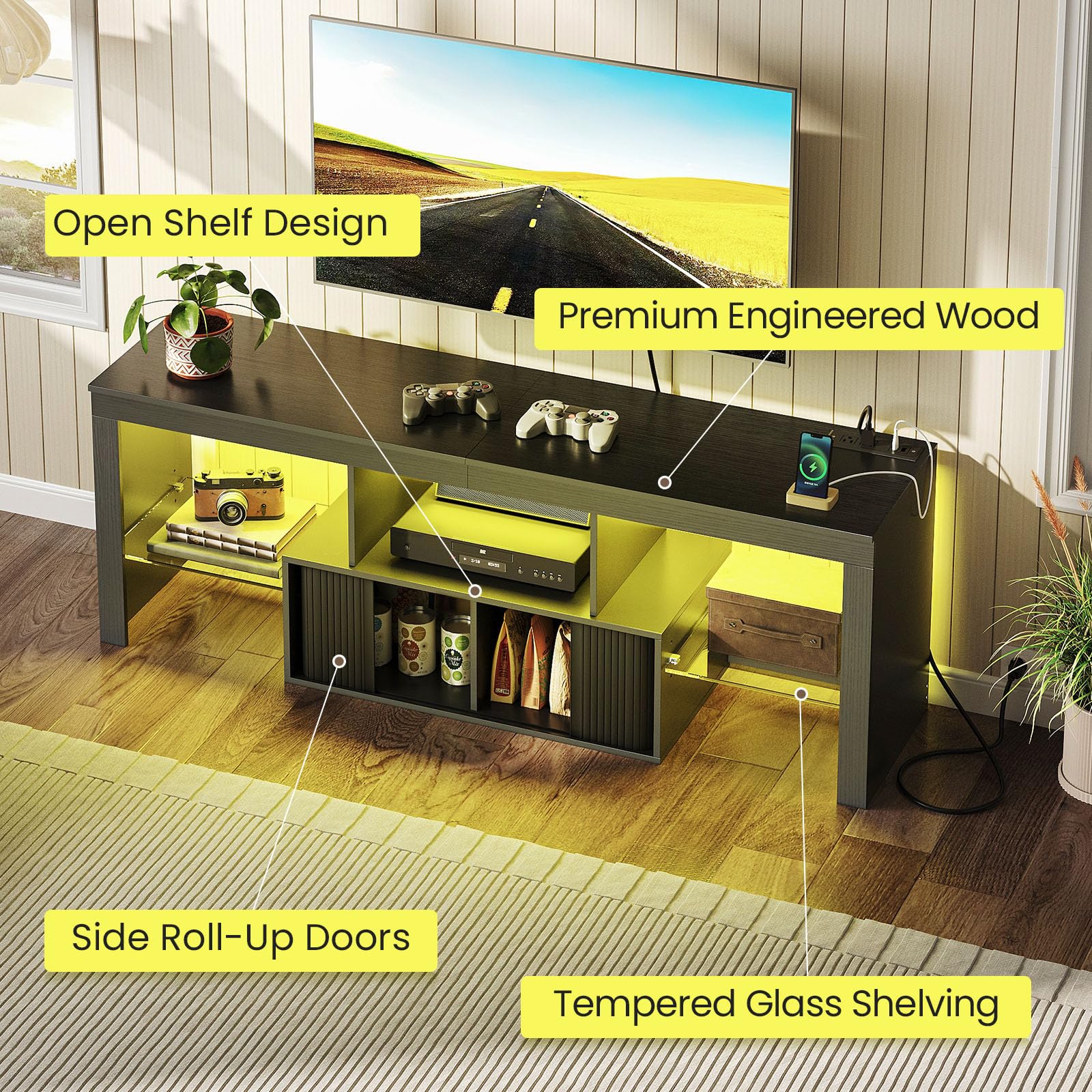 CHOEZON LED TV Stand for 60 inch TVs, Media Entertainment Center, White
