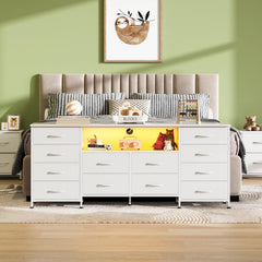 WLIVE LED Dresser TV Stand for 65 Inch TV, 8 Drawers, Rustic Brown