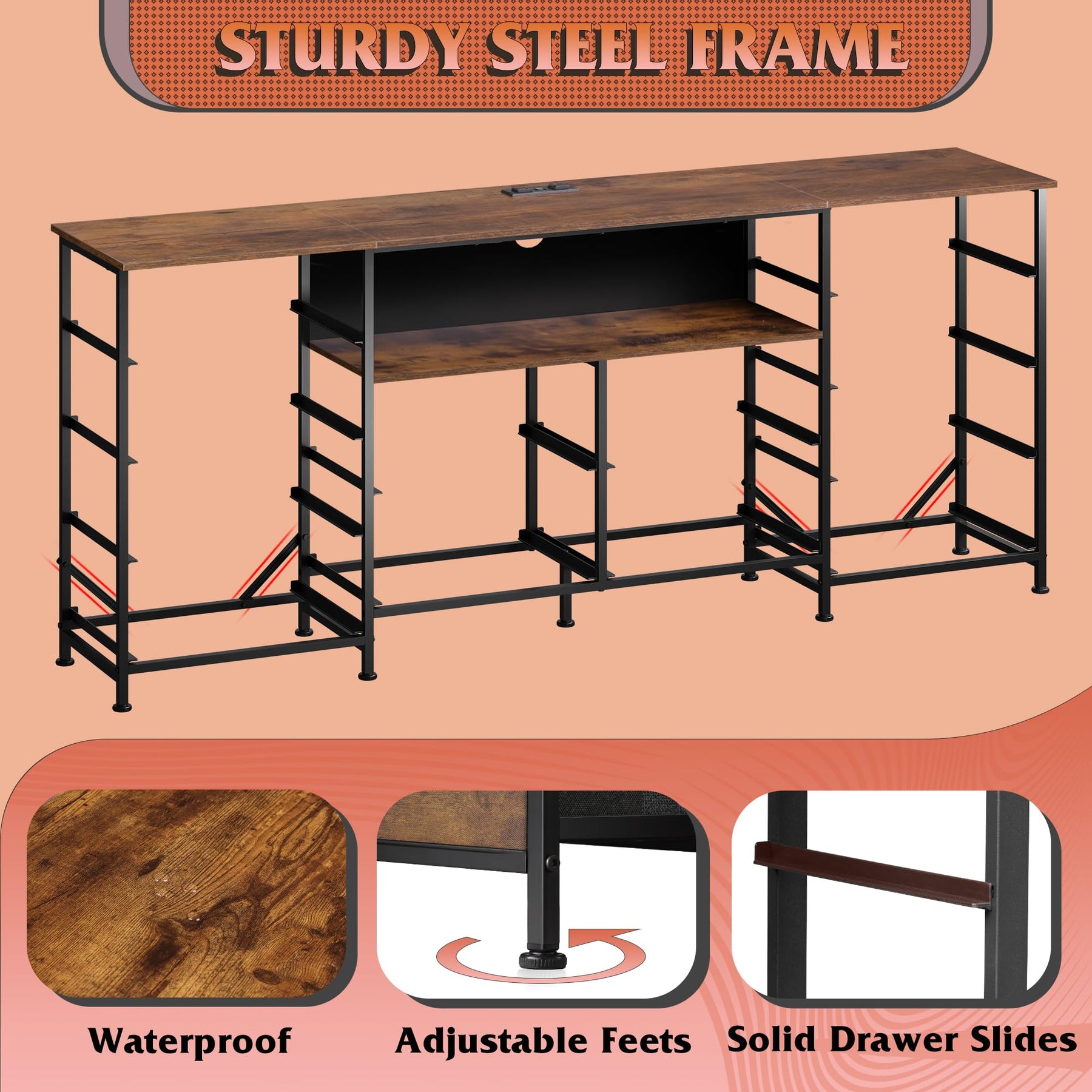 WLIVE LED Dresser TV Stand for 65 Inch TV, 8 Drawers, Rustic Brown