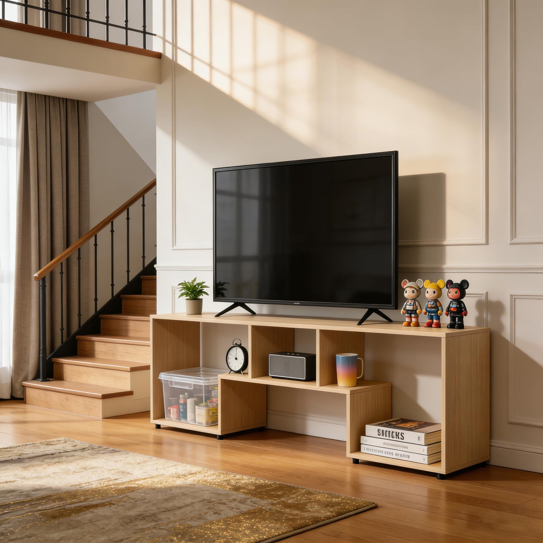 ACOHOOK Walnut 60" Mid-Century TV Stand with Storage Open Shelf