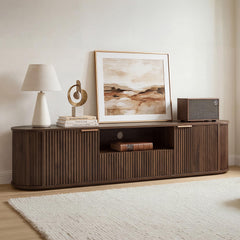 CHITA 70" Fluted TV Stands TV Console with Drawers for TVs Up to 80",Walnut
