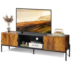 WLIVE 58" TV Stand for 65 Inch TVs, Mid Century Modern Entertainment Center with 2 Storage Cabinets & Open Shelf, Media Console Table with Metal Legs for Living Room, Bedroom, Rustic Brown