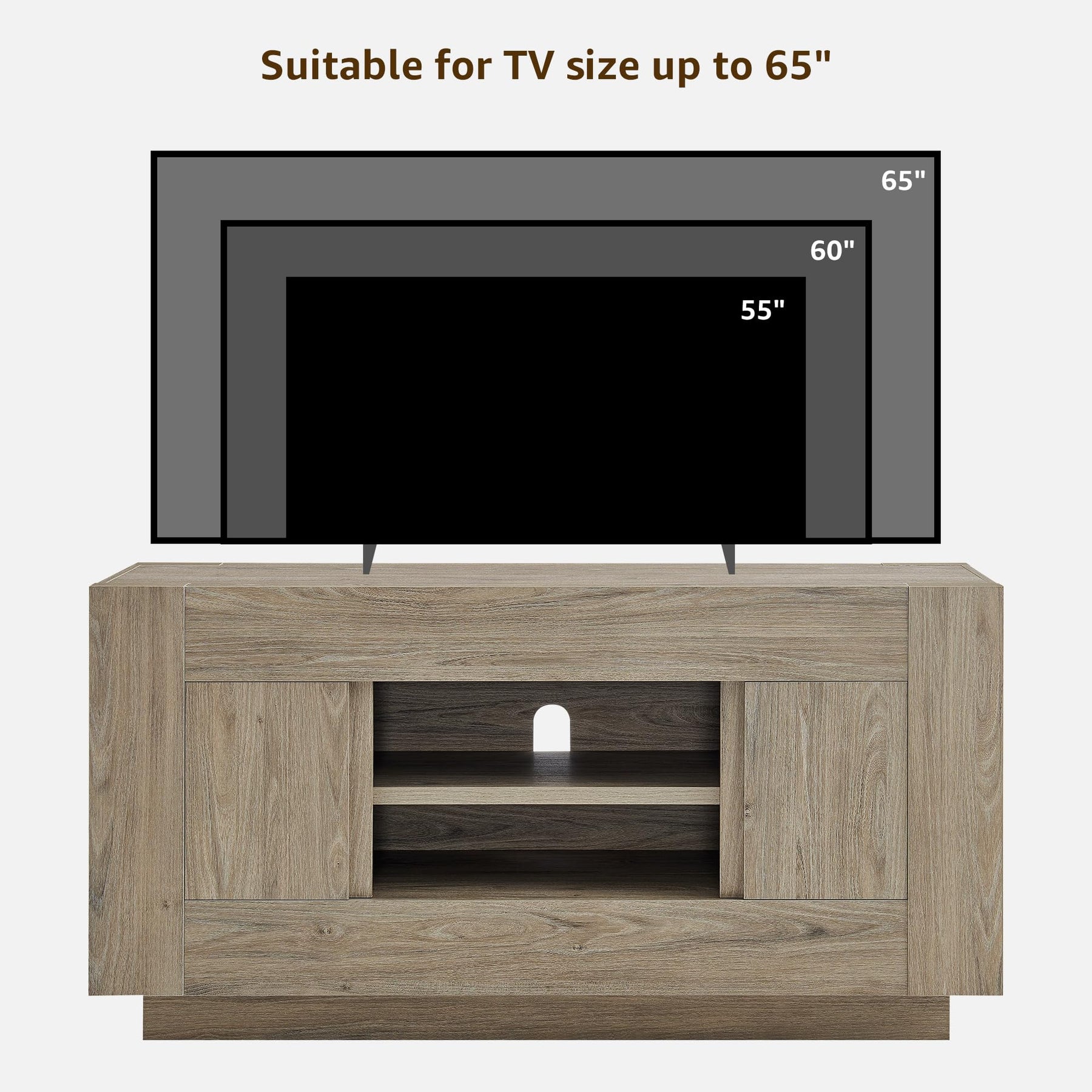 OKD 70" TV Stand for 80" TV, Thick Block Media Console, Antique White