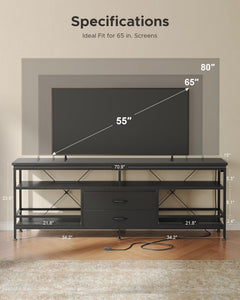 Lazzanto 63in TV Stand for 55-75in TVs, LED Lights, Charging Station, Black