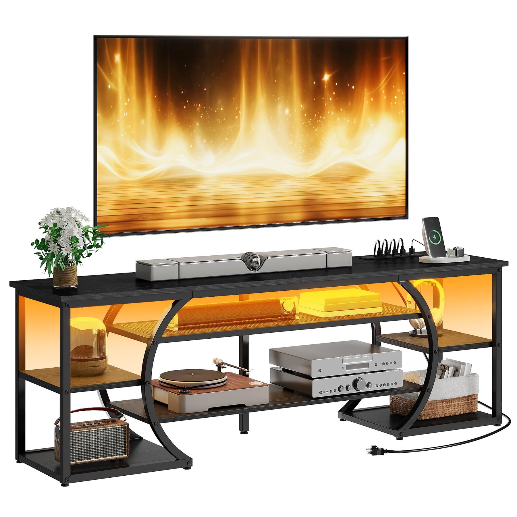 YITAHOME TV Stand for 65/70 Inch TV, LED TV Stands for Living Room w/Power Outlets, Entertainment Center with Storage, Wood Television Stand, TV Console Table, Rustic Brown
