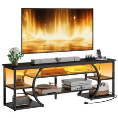 YITAHOME TV Stand for 65/70 Inch TV, LED TV Stands for Living Room w/Power Outlets, Entertainment Center with Storage, Wood Television Stand, TV Console Table, Rustic Brown