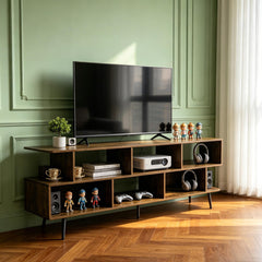 ACOHOOK Walnut 60" Mid-Century TV Stand with Storage Open Shelf