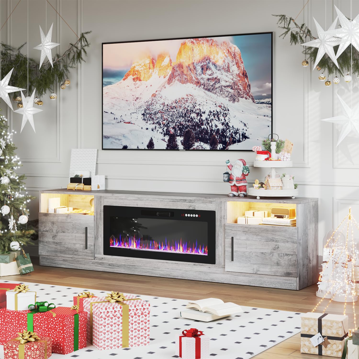 PRETZI Fireplace TV Stand with 36" Fireplace Up to 80" TVs for Living Room