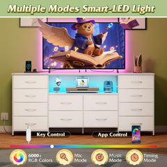 WLIVE LED Dresser TV Stand for 65 Inch TV, 8 Drawers, Rustic Brown