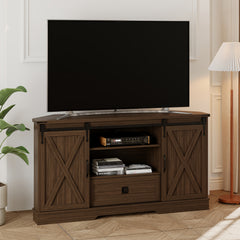 TV Stand for 65 Inch TV, 58" Hexagon Entertainment Center with Sliding Barn Doors And Adjustable Shelves, Farmhouse Media Console with Drawer & Cable Management for Living Room, White