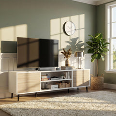 YESHOMY Mid-Century Modern TV Stand, 58 Inch, Light Grey