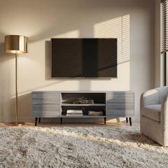 YESHOMY Mid-Century Modern TV Stand, 58 Inch, Light Grey