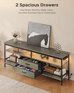 Lazzanto 63in TV Stand for 55-75in TVs, LED Lights, Charging Station, Black