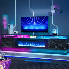Nordivale 70" Fireplace TV Stand, Modern Entertainment Center for TVs Up to 80”, TV Console with Storage Cabinets, Media Console for Living Room, Black TV Stand and Black Fireplace