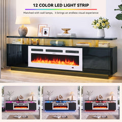 OneBlis 70" Fireplace TV Stand with Double LED Lights for TVs UP to 80", Electric Fireplace Entertainment Center with Storage Cabinets, TV Console for Living Room, Office, Black1