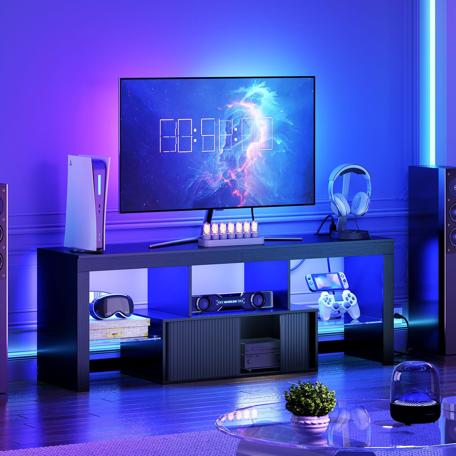CHOEZON LED TV Stand for 60 inch TVs, Media Entertainment Center, White