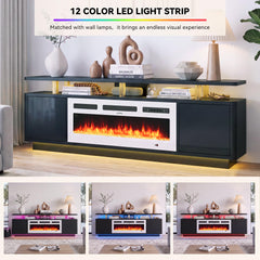 OneBlis 70" Fireplace TV Stand with Double LED Lights for TVs UP to 80", Electric Fireplace Entertainment Center with Storage Cabinets, TV Console for Living Room, Office, Black1