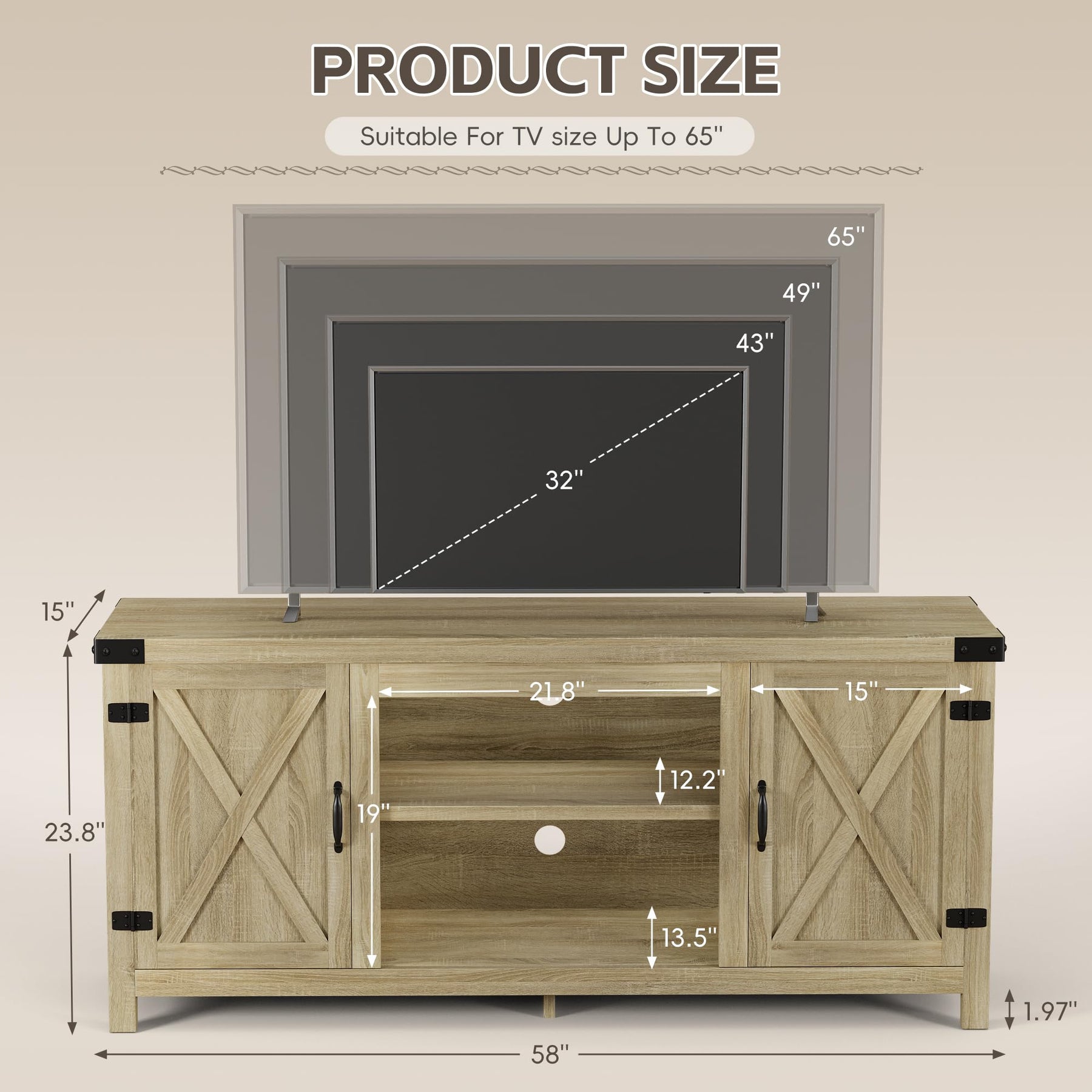 YESHOMY Modern Farmhouse TV Stand with Barn Door for 65 Inch TV, Gray Wash