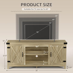 YESHOMY Modern Farmhouse TV Stand with Barn Door for 65 Inch TV, Gray Wash