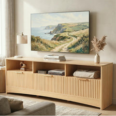 Marsail Fluted TV Stand for 65 inch TV, Modern Entertainment Center with Drawers, Boho TV Stands Wood Media Console Cabinet with Storage and Shelves, TV Consoles for Living Room, Bedroom, Oak